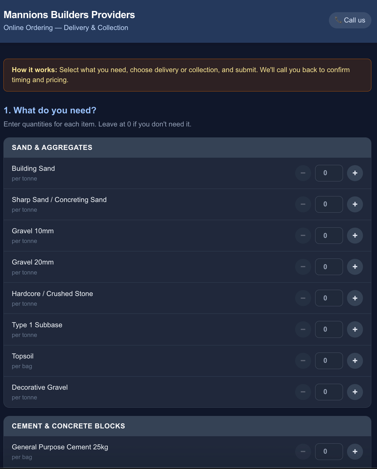 Mannions order page